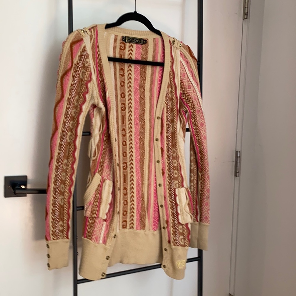Coogi Pink Brown and Beige Cardigan Sweater Medium